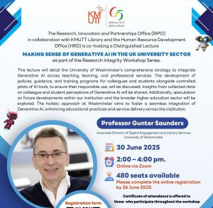 Invitation to Distinguished Lecture (Research Integrity Workshop Series)