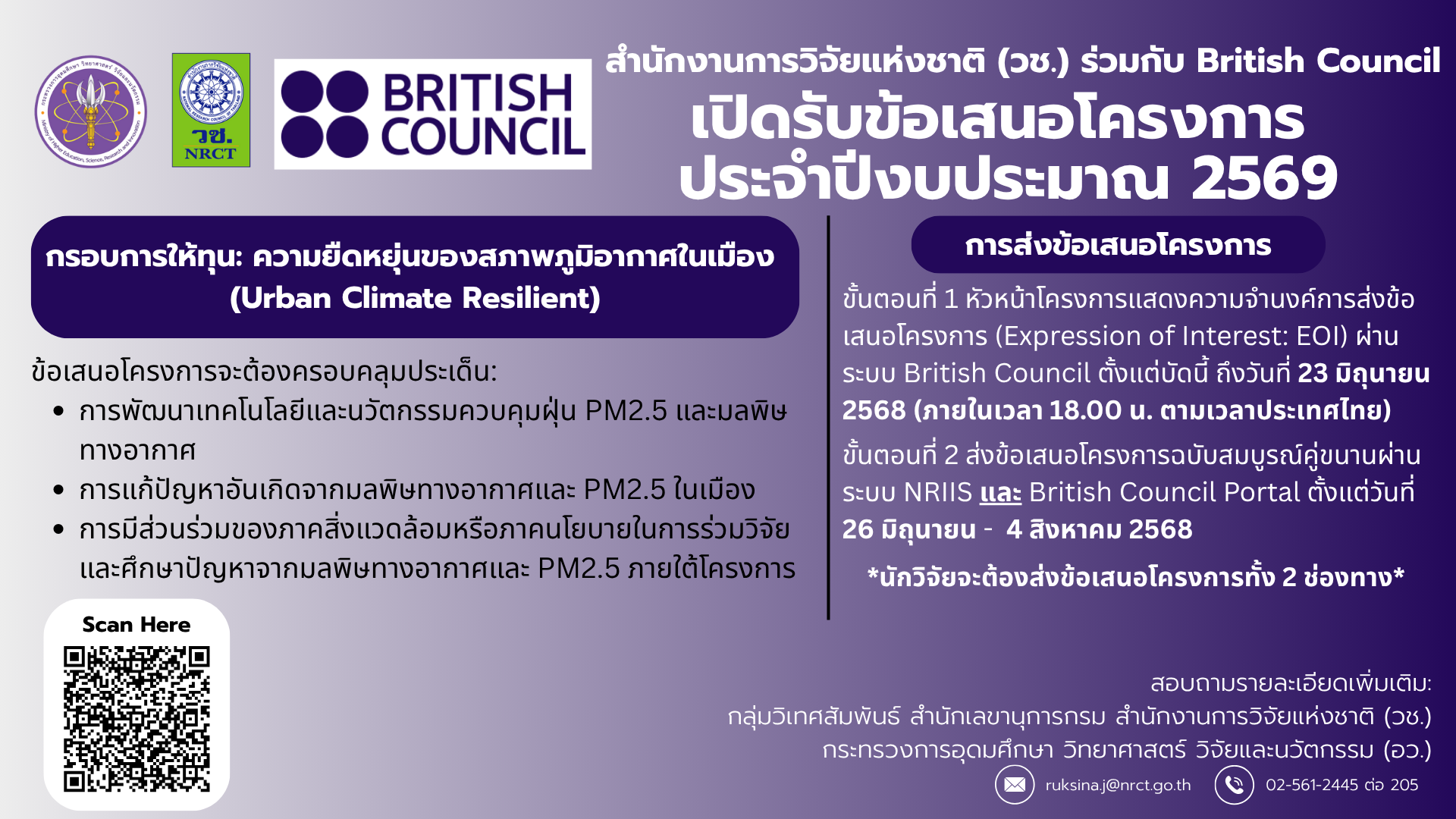 วช. ประกาศรับข้อเสนอโครงการวิจัยและนวัตกรรม ประจำปีงบประมาณ 2569