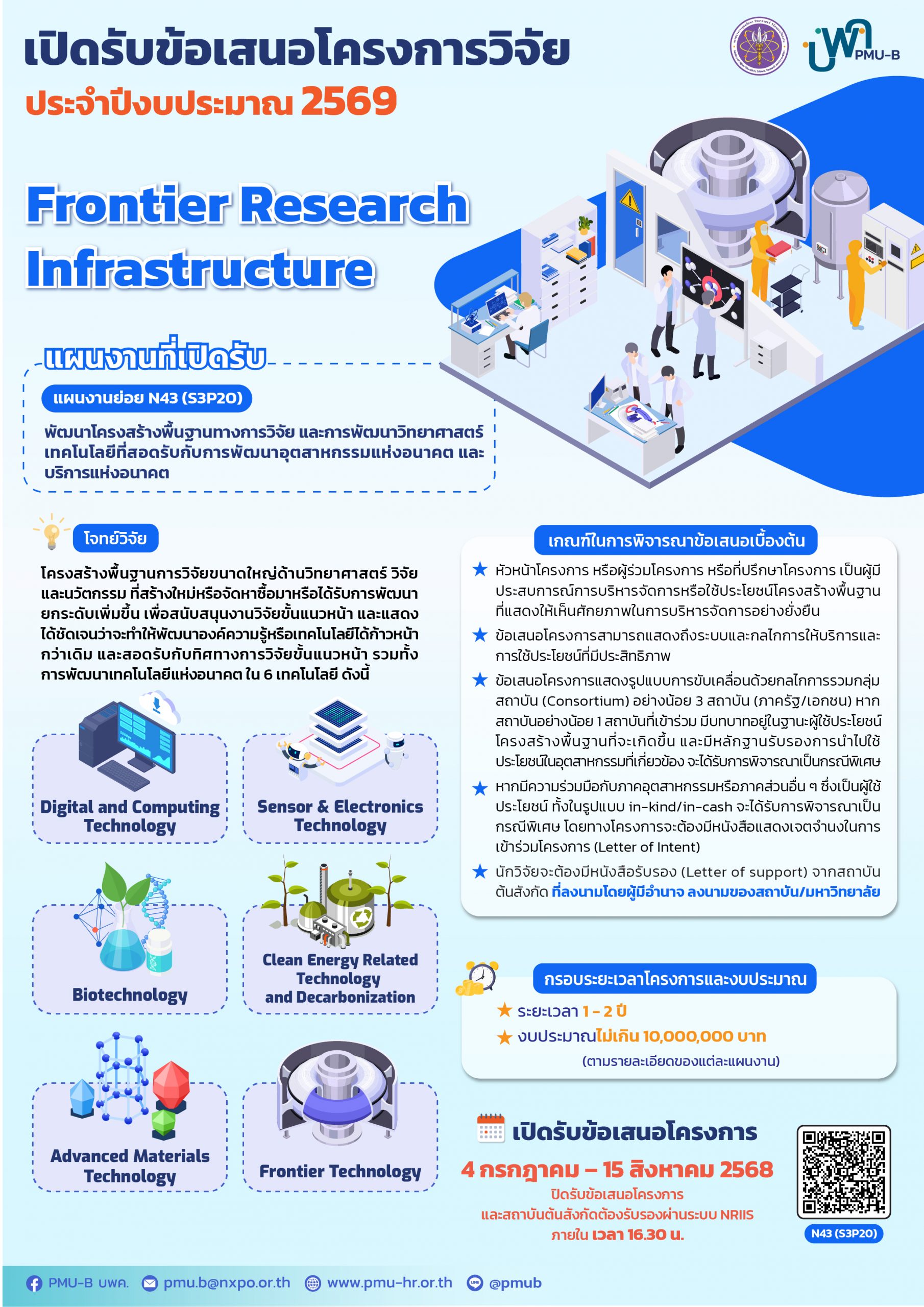 บพค. ประกาศเปิดรับข้อเสนอโครงการฉบับสมบูรณ์ ประจำปีงบประมาณ 2569 “Frontier Research Infrastructure”