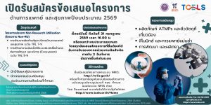 ศลช. เปิดรับข้อเสนอโครงการด้านการแพทย์และสุขภาพ แผนงานด้าน ATMPs รวมถึงชีววัตถุที่เกี่ยวข้องจีโนมิกส์และการแพทย์แม่นยำ และพัฒนาผลิตยา ประจำปีงบประมาณ 2569