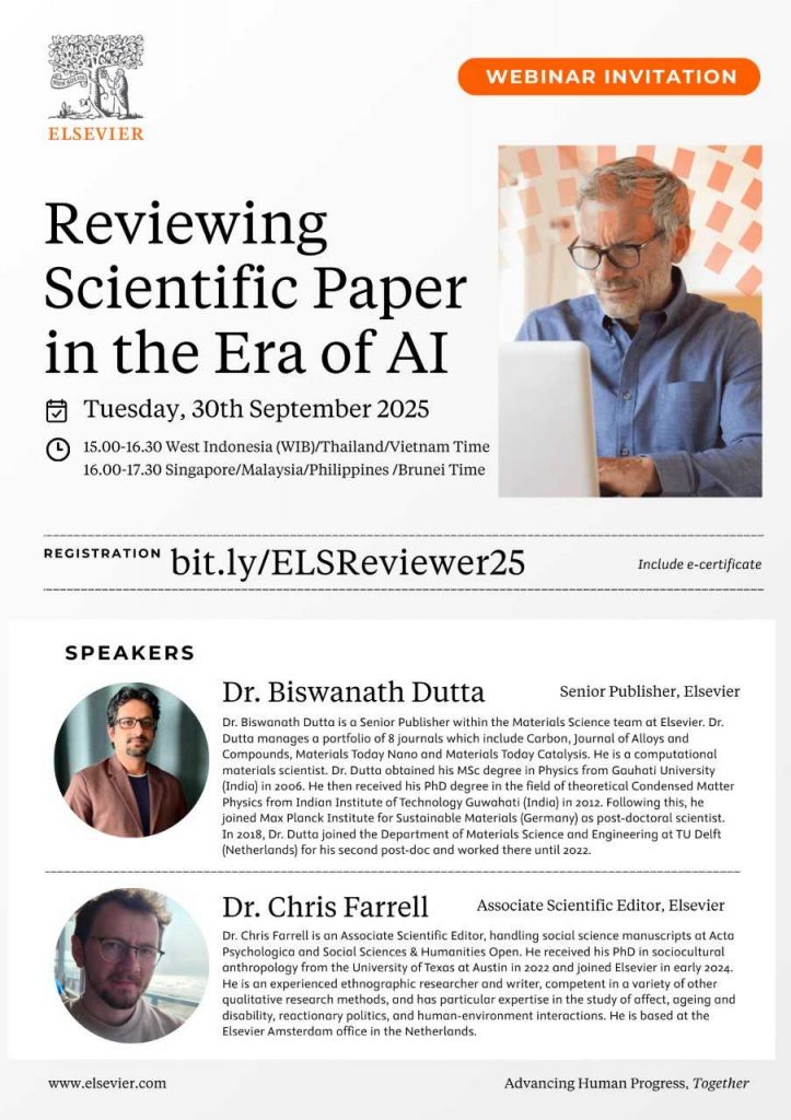 Elsevier ขอเชิญเข้าร่วมสัมมนาออนไลน์หัวข้อ “การทบทวนบทความวิทยาศาสตร์ในยุค AI”