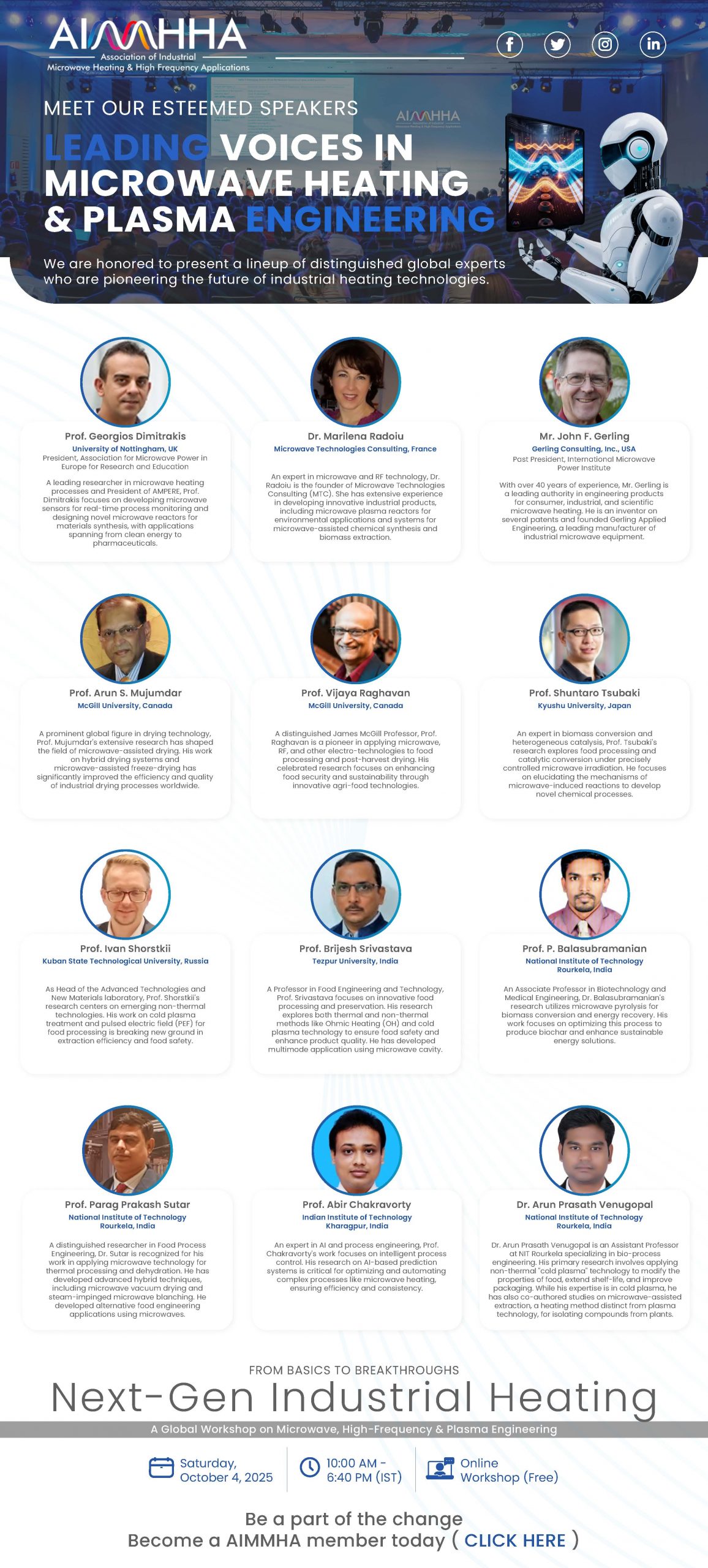FROM BASICS TO BREAKTHROUGHS “Next-Gen Industrial Heating”A Global Workshop on Microwave, High-Frequency & Plasma Engineering