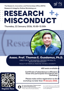 Invitation to Research Integrity Workshop: “Research Misconduct” (January 22, 2026)