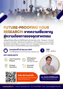 สวนพ. ขอเชิญเข้าร่วมอบรม “Future-Proofing Your Research: จากความเชี่ยวชาญสู่ความต้องการของอุตสาหกรรม”