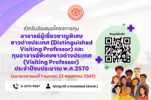 ❗️ขยายเวลา❗️ สวนพ. ประกาศรับข้อเสนอโครงการทุนอาจารย์ผู้เชี่ยวชาญพิเศษชาวต่างประเทศ (Distinguished Visiting Professor) และทุนอาจารย์พิเศษชาวต่างประเทศ (Visiting Professor) ประจำปีงบประมาณ พ.ศ.2570