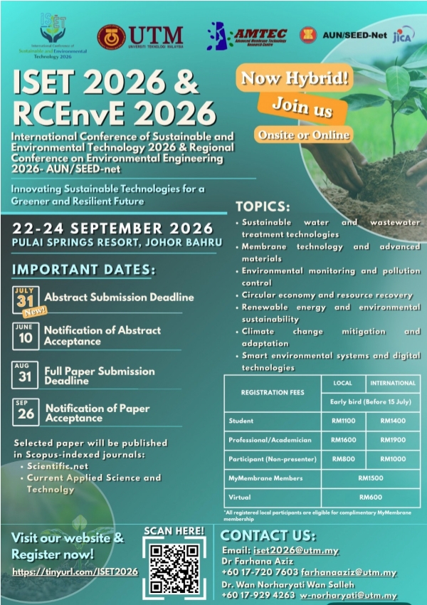 AUN/SEED-Net — Call for Abstracts & Papers: ISET 2026 & RCEnvE 20206