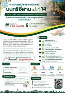 ม.เกษตรศาสตร์ วิทยาเขตเฉลิมพระเกียรติ จ.สกลนคร ขอเชิญเข้าร่วมงานประชุมวิชาการระดับชาติ นนทรีอีสาน ครั้งที่ 14 ประจำปี 2569